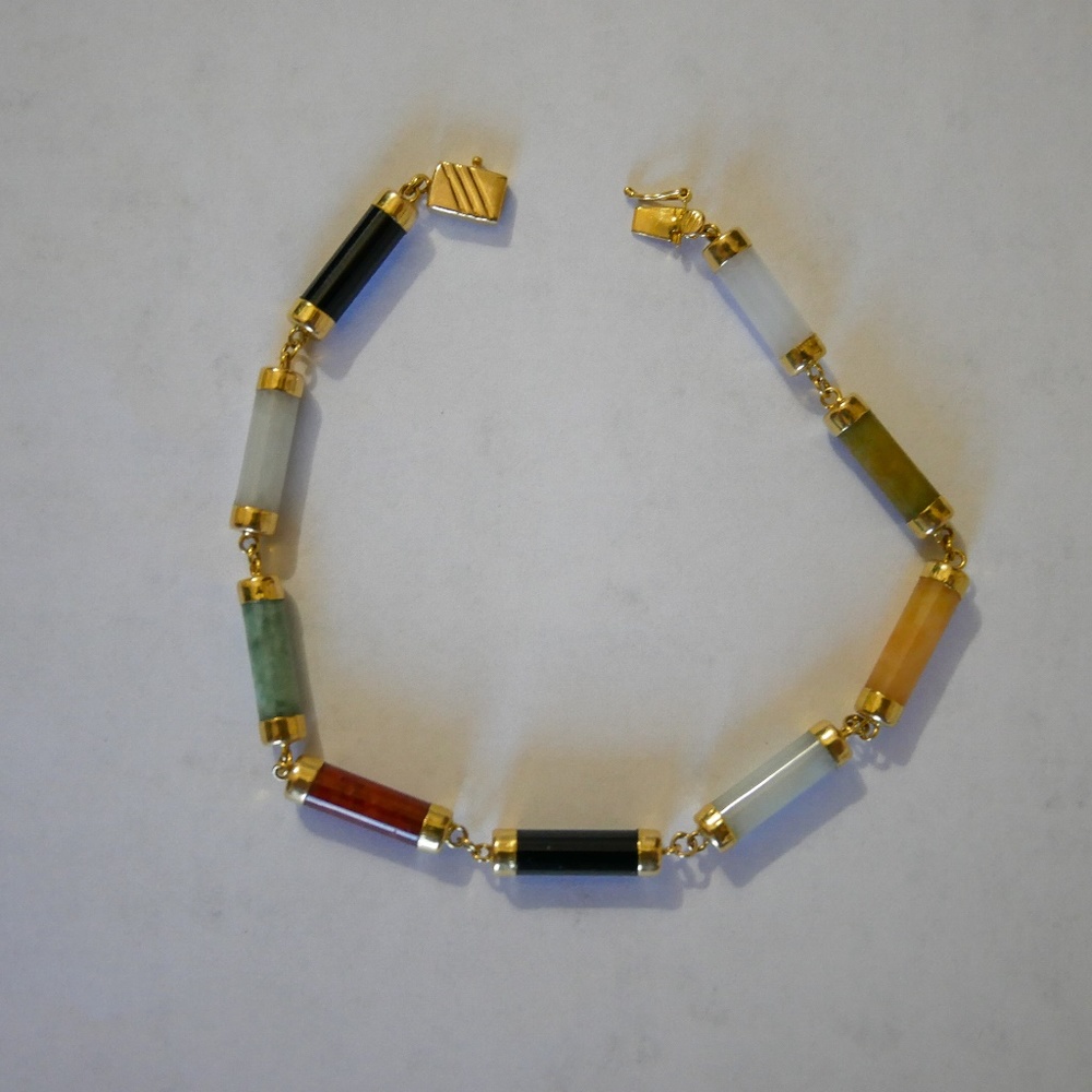 1980 era 14K gold semiprecious stone link bracelet